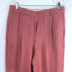 J. Crew Salmon Linen Cupro Blend Cropped Pants Womens Size 12 Pleated Loose Fit